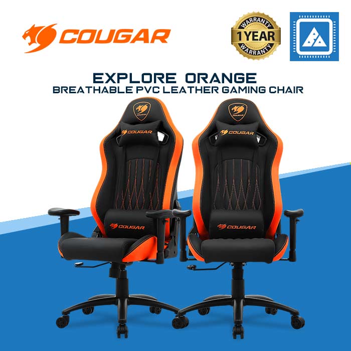 COUGAR GAMING CHAIR EXPLORE ORANGE / UP/DOWN MOVEMENT ARMREST / BREATHABLE PVC LEATHER / 5 STAR STEEL BASE / 120KG / MID SIZE COUGAR GAMING CHAIR EXPLORE ORANGE / UP/DOWN MOVEMENT ARMREST / BREATHABLE PVC LEATHER / 5 STAR STEEL BASE / 120KG / MID SIZE